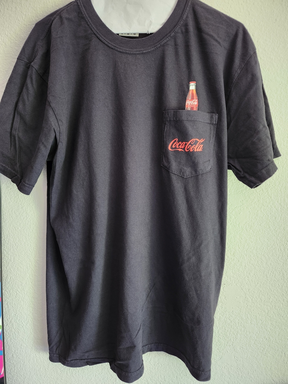 Coca Cola Black Short Sleeve Pocket Tee with Red Bottle Americana Levis Carhartt